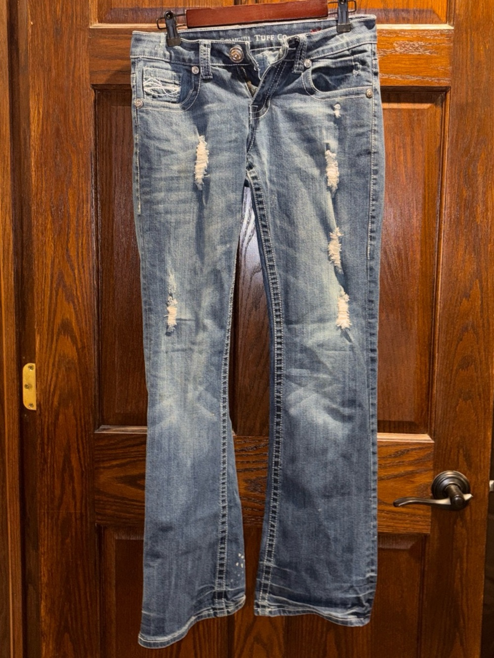 Cowgirl Tuff Distressed Jeans - “Ain’t My Day to Care” - size 27